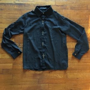 Sheer Long Sleeve Cross Detailed Blouse